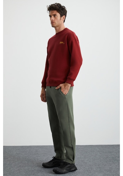 Grimelange Ernest Erkek Yumuşacık Içi Polarlı Baskı Detaylı Organik Pamuk Oversize Bordo Sweatshirt