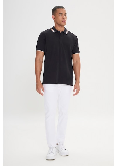 Ac&co Erkek Sıyah Slim Fit Dar Kesim %100 Pamuk Polo Yaka Tişört Siyah