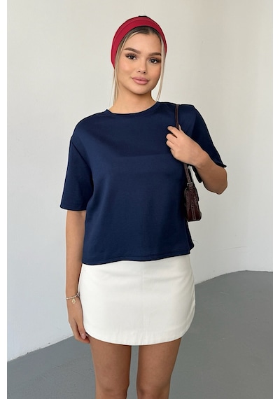 Giysa Kadın Bisiklet Yaka Regular Fit Basic T-shirt Lacivert - Ms0001353 Lacivert