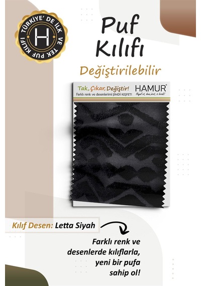Yıkanabilir Puf Tabure Kılıfı Tak-Çıkar-Değiştir-Yenile Orta Sehpa Kılıfı By Letta Siyah