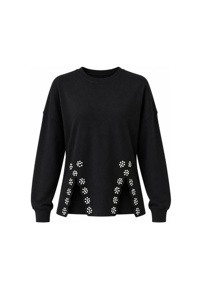 Laluvia Siyah Taş İşlemeli Sweatshirt - 261010