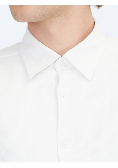 Kip Beyaz Regular Fit Dokuma Casual Pamuk Karışımlı Gömlek Beyaz