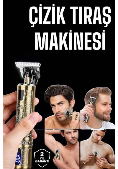 İthalat Tıraş Makinesi Şarjlı Profesyonel Saç Kesme Makinesi Gold Çizik Tıraş
