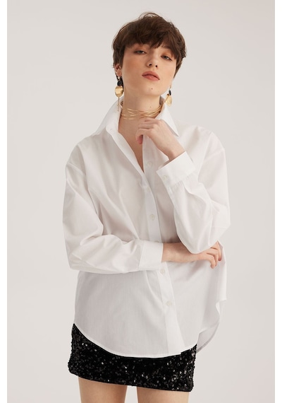 Stella Pulvis Beyaz Oversize Poplin Gömlek Beyaz