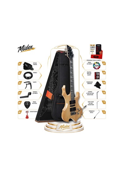 Midex Force-nt Profesyonel Axel Kasa Hsh Elektro Gitar Seti Natural