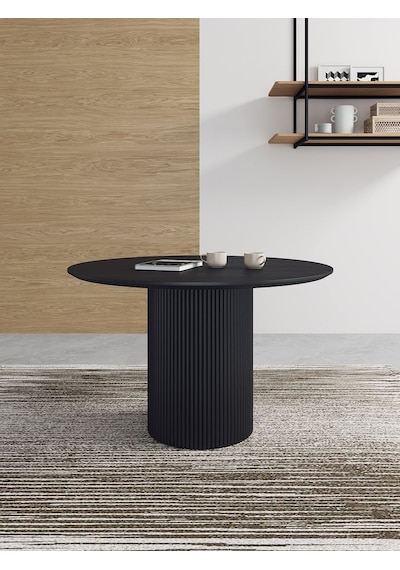 Breeze Yuvarlak Ahşap Bohem Masa 100x100 Siyah