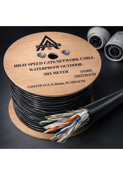 An305 Cat6 Ftp Outdoor Dış Mekan Ip Kamera Kablosu 305 Metre Pe Ceket Folyolu Poe İnternet Kablosu