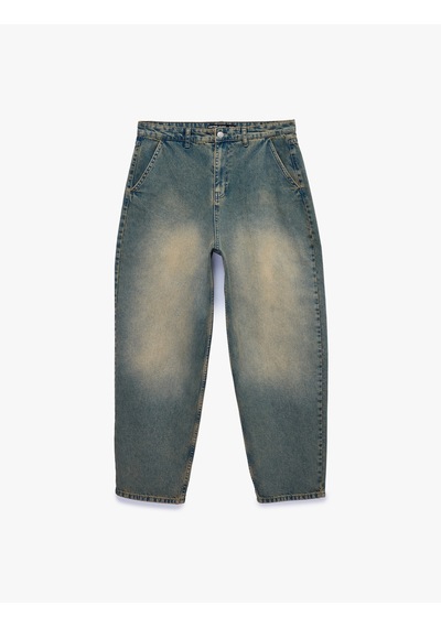 Koton Pamuklu Cepli Oversize Normal Bel Bol Skater Jean Pantolon Petrol 6sam40369nd