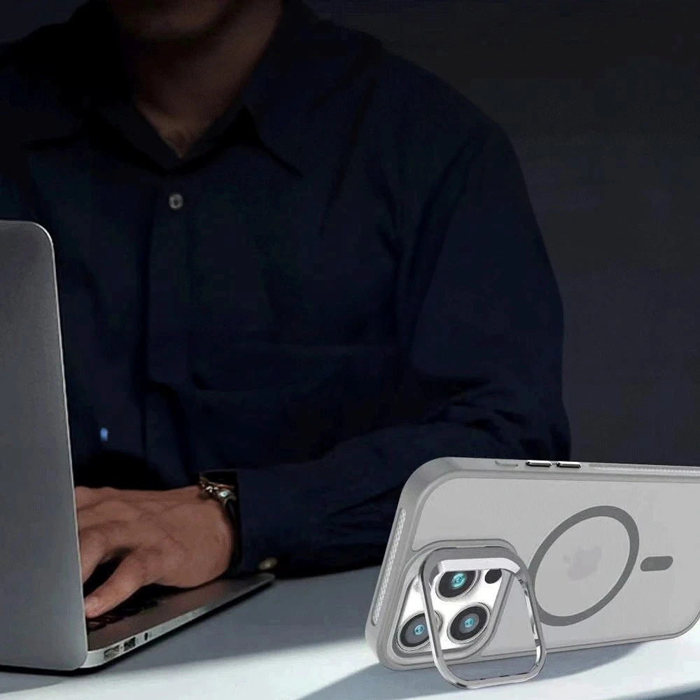 Apple Uyumlu iPhone 17 Pro Max Kılıf Armor Seri Magsafe Stand Özellikli Kamera Lensli Kapak Siyah