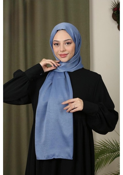 Flora Tekstil Abiye Parlak Bambu İpek Şal KOT MAVİSİ