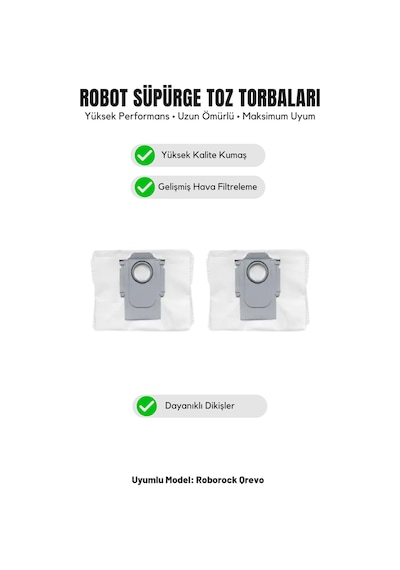 Roborock Qrevo İle Uyumlu 2'li Toz Torbası 17.0