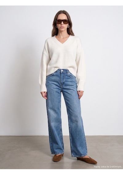 Dilvin 72374 %100 Pamuk Wide Leg Jean Mavi