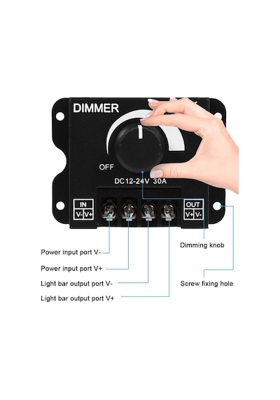 Dimmer Dc 12v-24v 30a Led Işık Bandı Regülatörü Led Şeritler İçin Işık Kontrolü Siyah Karartma Cihaz