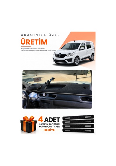 Renault Express 2021-2024 Uyumlu Torpido Koruma Örtüsü Oto Kılıfı - Siyah Gri