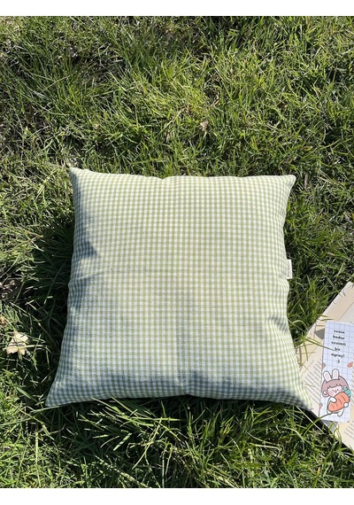 Yeşil Pötikareli Keten Yastık Kırlent Kılıfı 42 X 42 Cm Diğer