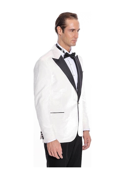 Wessi Kadife Slim Fit Beyaz Erkek Smokin Ceketi Beyaz