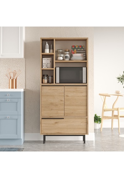Yurudesign Ocean Mutfak Kiler Dolabı Mikrodalga 3 Kapaklı Raflı Metal Ayaklı Sepet On9a-s