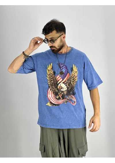 Cocopelli Erkek Yıkamalı Kumaş Baskılı T-shirt Coc2219 Çok Renkli