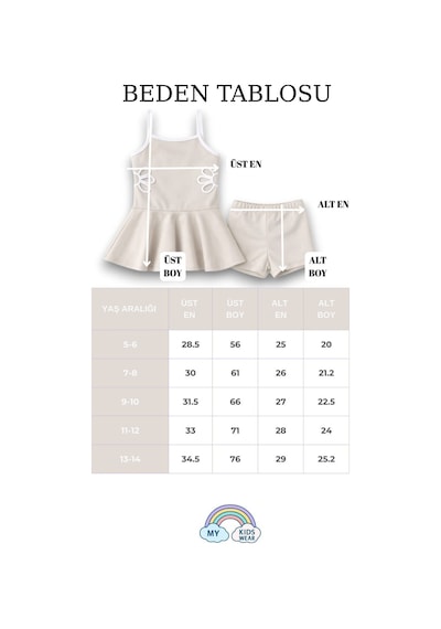 My Kids Wear Kız Çocuk Nakış Detaylı Garson Boy Mayo 5-14 Yaş 12594 Bej