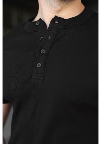 Madmext Siyah Slim Fit Hakim Yaka Triko Erkek Tişört E7189