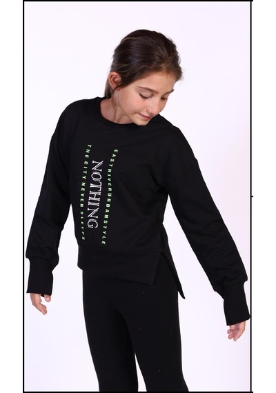 Toontoy Kız Çocuk Nakış Detaylı Sweatshirt Siyah