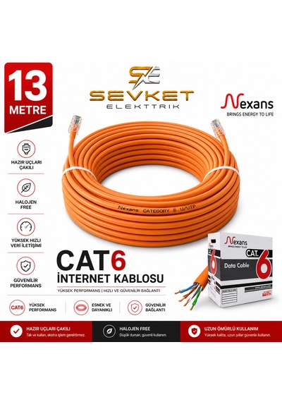 Nexans 13 Metre Cat6 Data Kablosu Turuncu Halojen Free Patch Cord