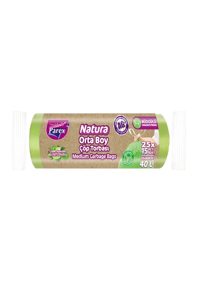 Natura Büzgülü Çöp Torbası 15'li Orta Boy 55 X 60 Cm 25'li Paket