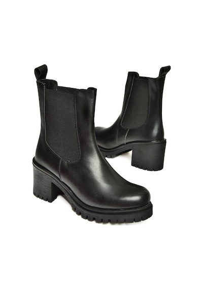 Fox Shoes T726981609 Siyah Lastikli Kalın Topuklu Kadın Bot Siyah-Suni Deri Siyah