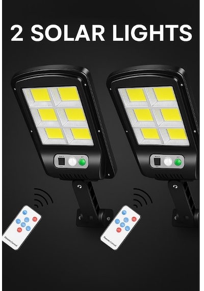 2 Adet Büyük Boy 128 Led Solar Bahçe Sokak Lambası Hareket Sensörlü Kumandalı 3 Modlu Güneş Enerjili