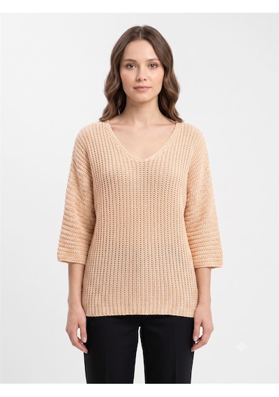 Neden Tekstil Kadın V Yaka Oversize Triko Kazak - Pembe