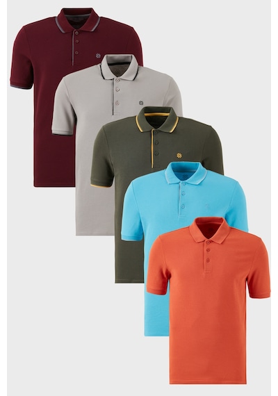 Buratti Pamuklu Regular Fit Düğmeli Polo Yaka 5'Li Paket Erkek T Shirt 590211827S5 Aquamavi-Hakisarı-Tarçın-Vişne-Taş
