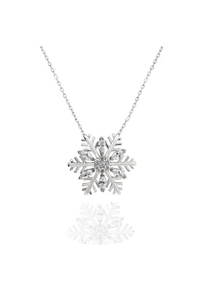 Brezza Lusso Jewelry  Diamond Seri Elegant Kar Tanesi Snowflake Kadın Gümüş Kolye 42 CM 42 CM