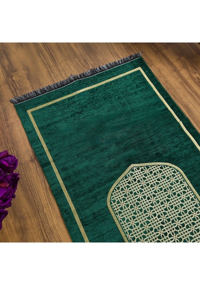 İsme Özel Selçuklu Desenli Lüks Şönil Seccade-yeşil 66x120cm 520 Gr