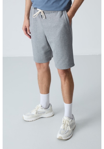 Air Jones Tommy Life Gri Melanj Pamuklu Kalın Yumuşak Dokulu Standart Fit Basic Erkek Şort - 81275 GRI MELANJ