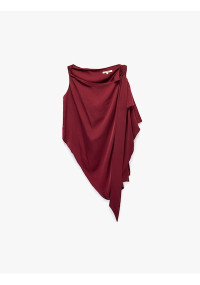 Koton Kolsuz Fular Detaylı Asimetrik Bluz Bordo 7wak60040pw