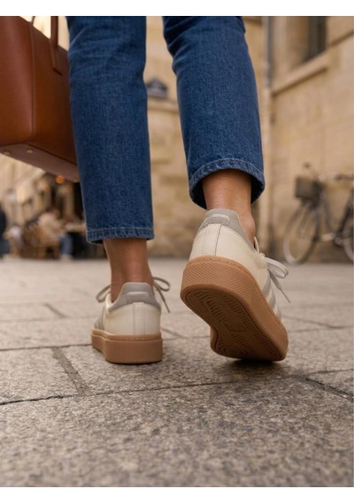 Potinonline 3020 Kadın Hakiki Deri Sneaker Ayakkabı Bej/gri