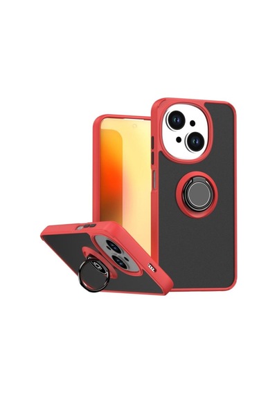 Tecno Spark Go 1 Uyumlu Kılıf Yüzüklü Standlı Extra Darbe Koruma Sert Silikon Kapak - Kırmızı Kırmızı