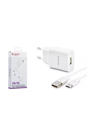 Genax Gnx003 Type-c Usb Şarj Adaptörü Set 2.6a 13w Beyaz