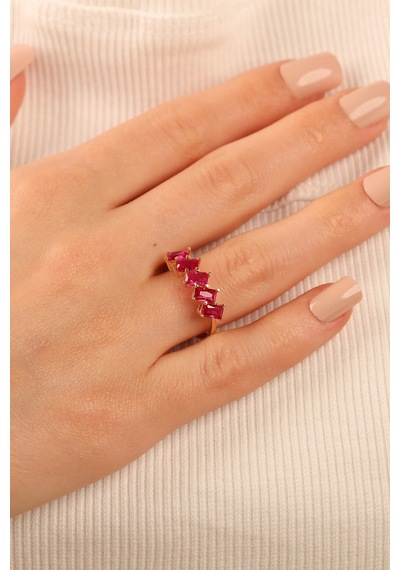 Pembe Taşlı Beştaş Altın Yüzük By001 Gold