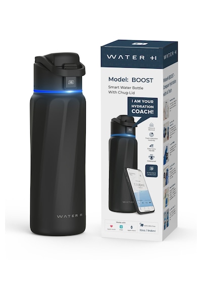 Waterh Boost Akıllı Termos Hidrasyon Takibi Yapan, Yalıtımlı 0,71l / 24oz Akıllı Şişe Siyah