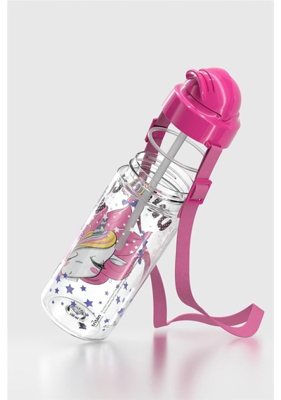 Renga Migo Desenli 500 Ml Askılı Pipetli Tritan Çocuk Matara 912008 Pembe Pembe