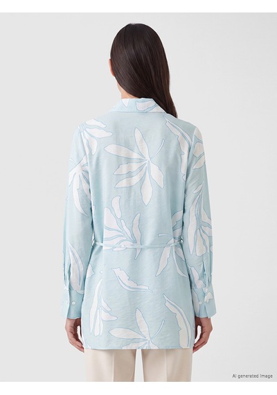 Lcw Everyday Yeşil Beli Kuşaklı Desenli Kadın Gömlek Tunik
