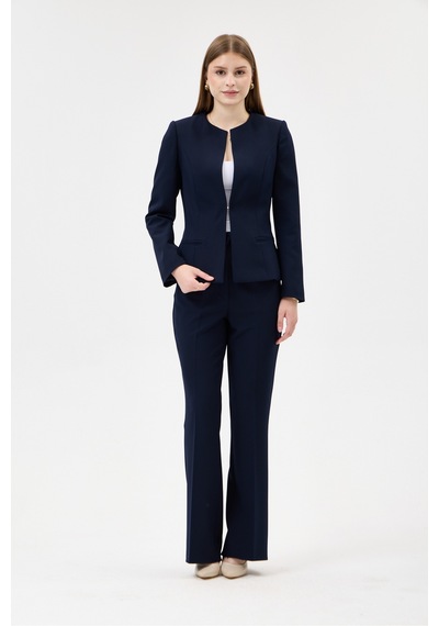 Velnara Moda Lacivert Klasik Kadın Takım Elbise-sıfır Yaka Ceket & İspanyol Paça Pantolon Lacivert - 927017052 Lacivert