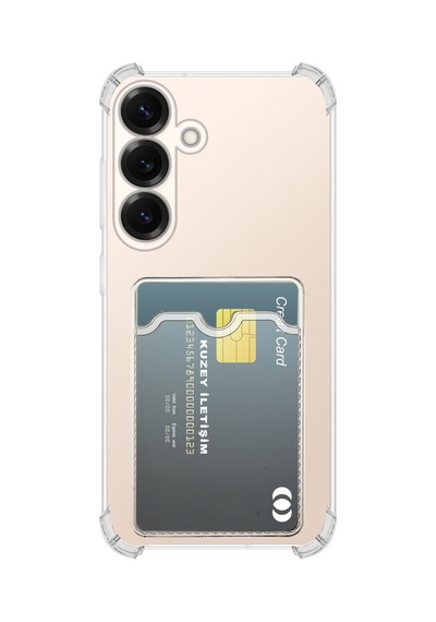 Samsung Galaxy S25 İle Uyumlu Kapak Kamera Korumalı Kartlıklı Darbe Emici Şeffaf Silikon Kılıf