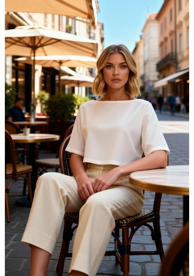 Benerly Kadın Örme Bluz Relaxed Kayık Yaka Yarasa Kol Truvakar Soft Touch Ekru