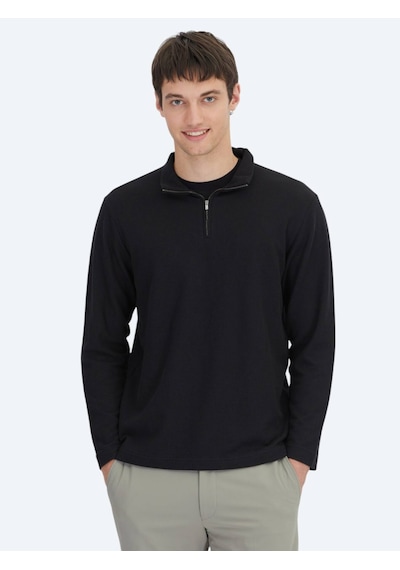 Kip Siyah Fitilli Bisiklet Yaka T-shirt Siyah