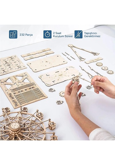 Rolife Tgn01 Dönme Dolap Görünümlü Müzik Kutusu Music Box Ferris Wheel Dıy Minyatür Maket Model Seti Ahşap 3d Wooden Puzzle 3d Model Kit Detaylı Dekoratif Hobi Seti Ahşap Maket
