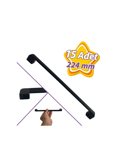 15 Adet Oval Marmara Kulp 224 Mm Siyah Mutfak Kulpu Çekmece Dolap Kapak Kulbu Metal Mobilya Dolabı Kulpları