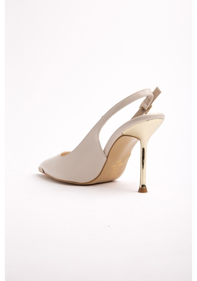 Dilimler Ayakkabı Kadın İnce Topuklu Stiletto Ten Rugan Metal Taş Aksesuarlı-4542 Ten