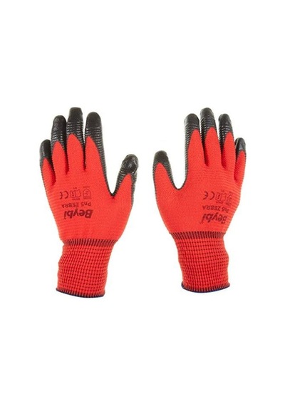 Beybi Pn5 Kırmızı Nitril Kaplı Örgü Polyester Iş Eldiveni İş Eldiveni